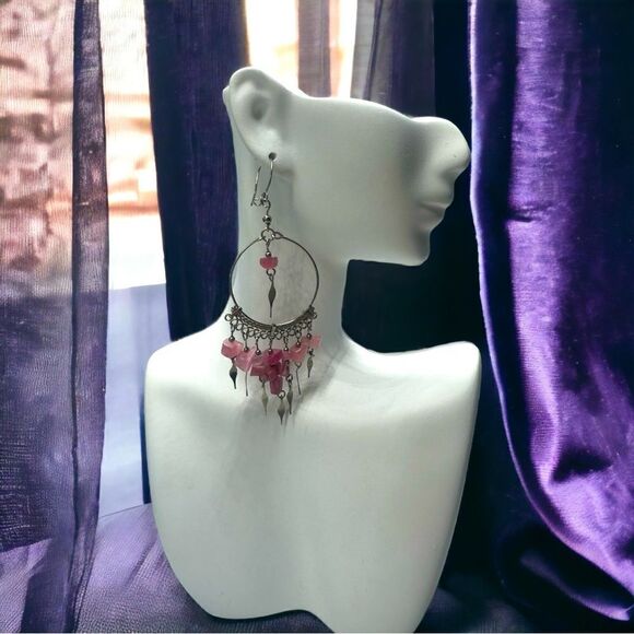 💄Rose Quartz💄 Handcrafted Peruvian Gemstone Chandelier Earrings l 4” l EUC - Picture 5 of 8